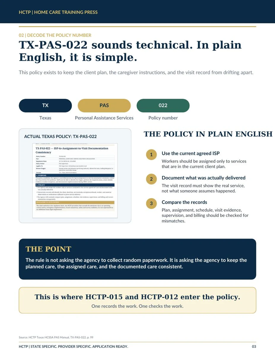 Real Texas HCSSA PAS HCTP policy implementation example